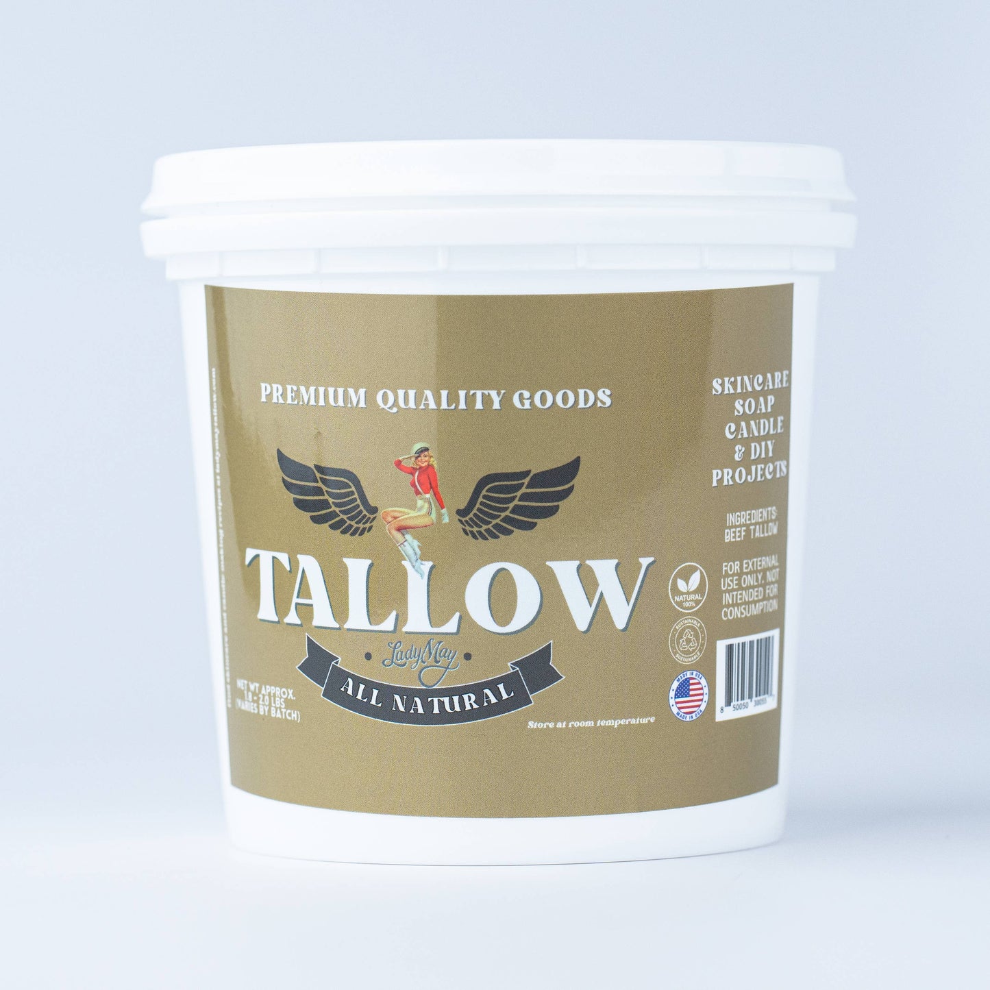 Unscented Grass-Fed Beef Tallow | 2 Pounds | Lady May Tallow