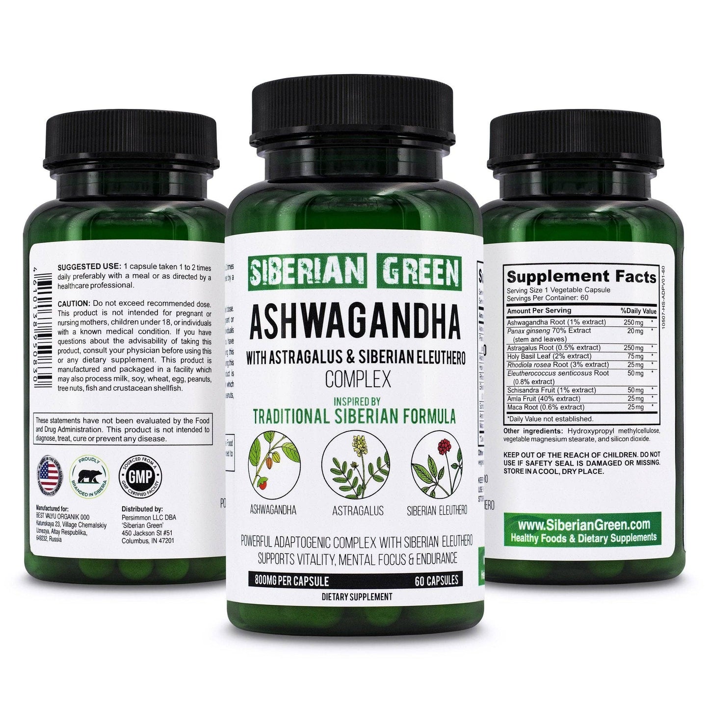 Organic Ashwagandha Root Astragalus & Eleuthero Ginseng Complex | 60 Caps