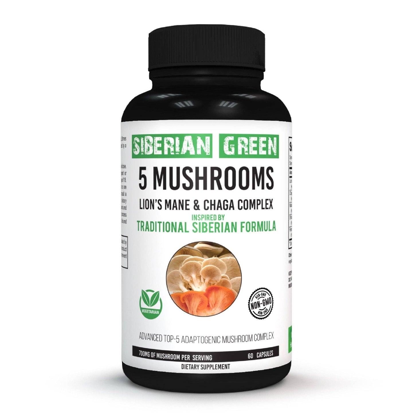 SiberianGreen - 5 Mushrooms Siberian Green Lions Mane Chaga Shiitake Maitake Reishi 60 Caps