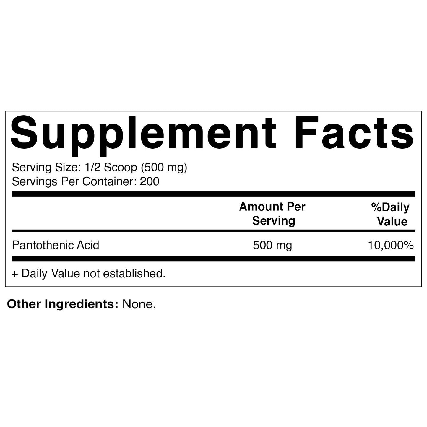 Pantothenic Acid vitamin B5 | 500mg per Serving