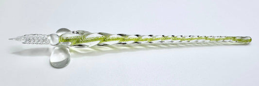 A set of hand-blown glass calligraphy quills in various colors, displayed in a black gift box with each color of ink represented.