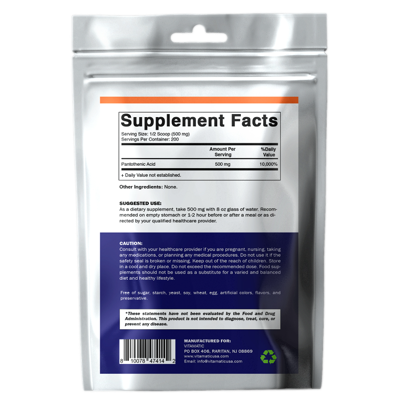 Pantothenic Acid vitamin B5 | 500mg per Serving