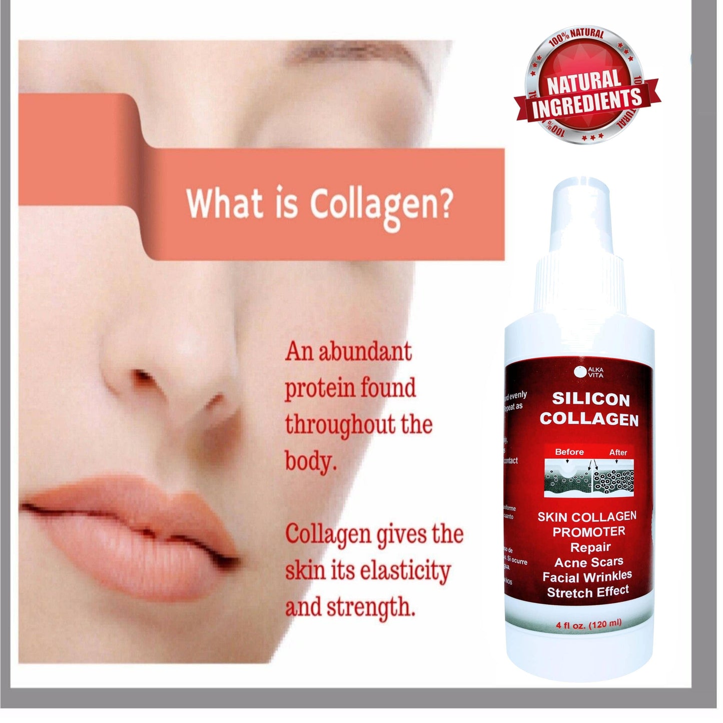 SILICON & COLLAGEN Spray | Skin Face Wrinkle Stretching Effect | 4oz