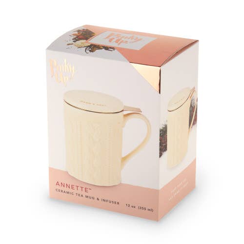 Annette™ 3D Ceramic Mug w/ Infuser - Knit - "Warm & Cozy"