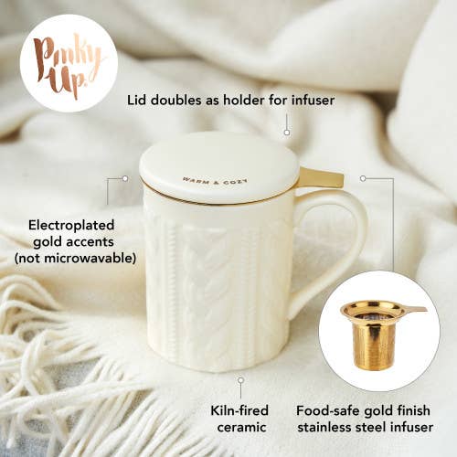 Annette™ 3D Ceramic Mug w/ Infuser - Knit - "Warm & Cozy"