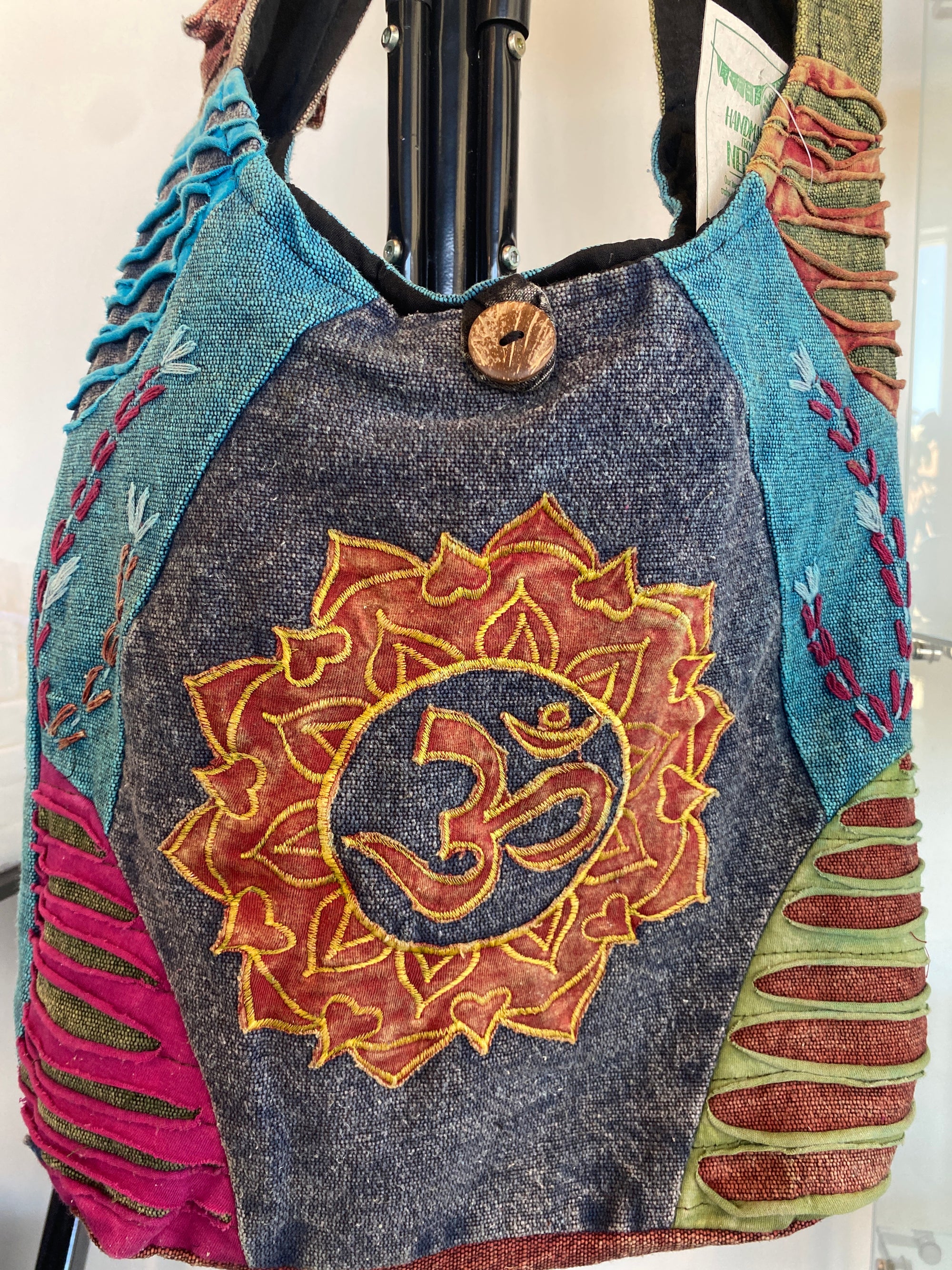 OM Denim Blue Floral Stripped Messenger Bag