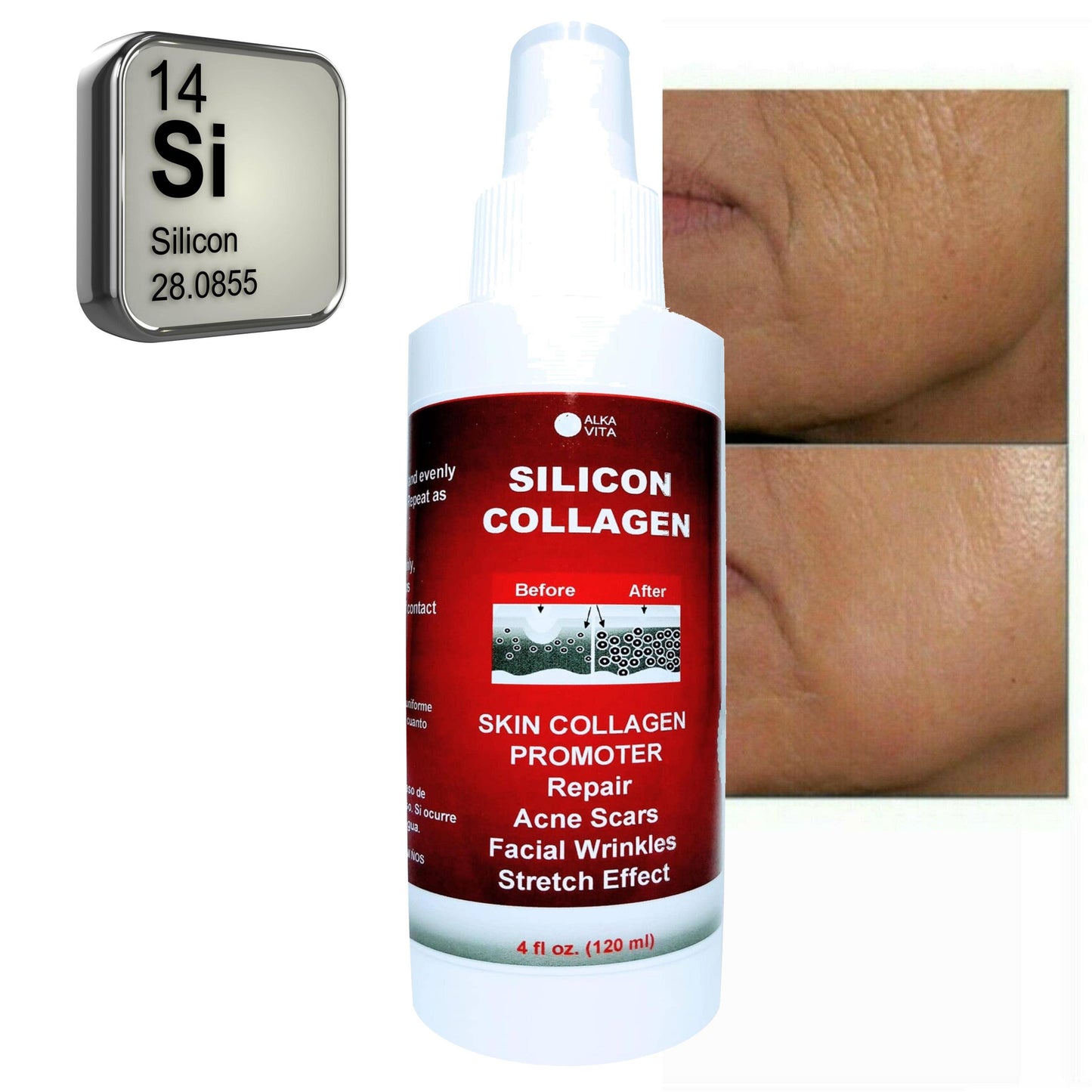 SILICON & COLLAGEN Spray | Skin Face Wrinkle Stretching Effect | 4oz