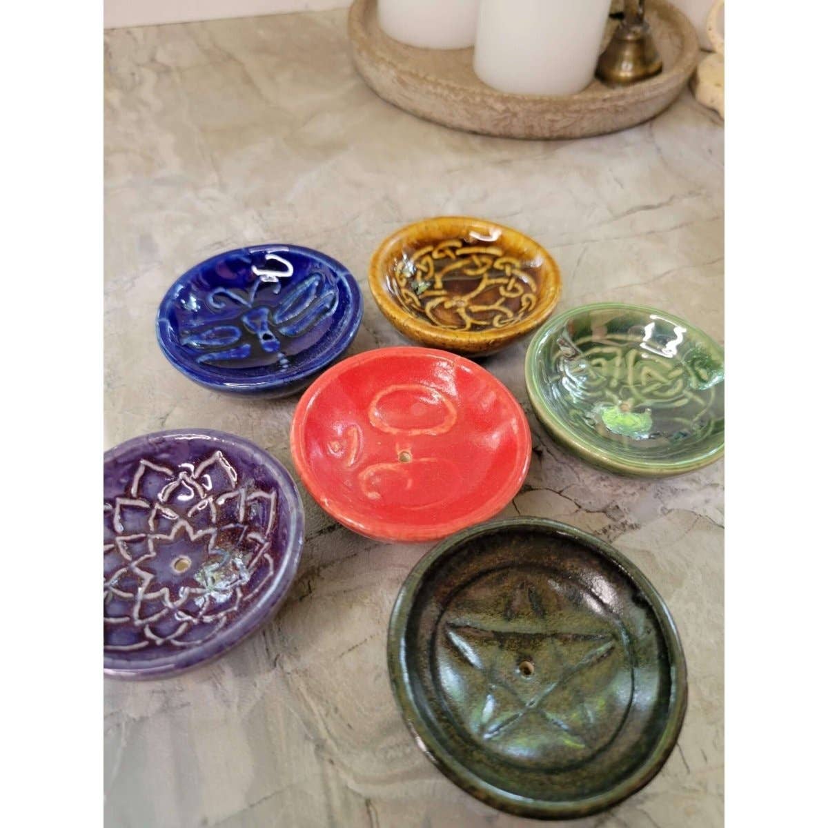 Handmade Ceramic Incense Burner Bowls Embossed Assorted