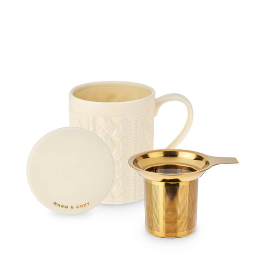 Annette™ 3D Ceramic Mug w/ Infuser - Knit - "Warm & Cozy"