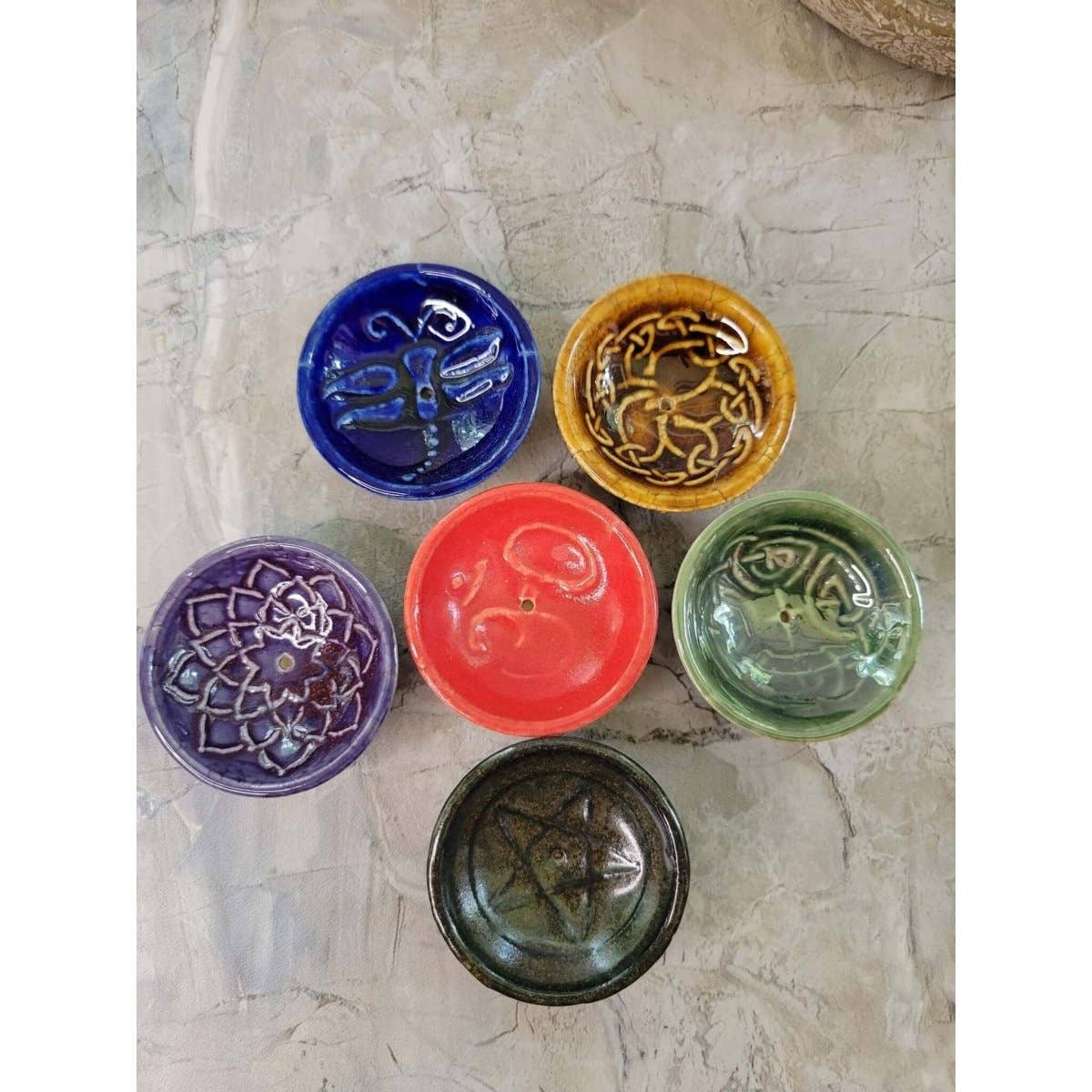 Handmade Ceramic Incense Burner Bowls Embossed Assorted